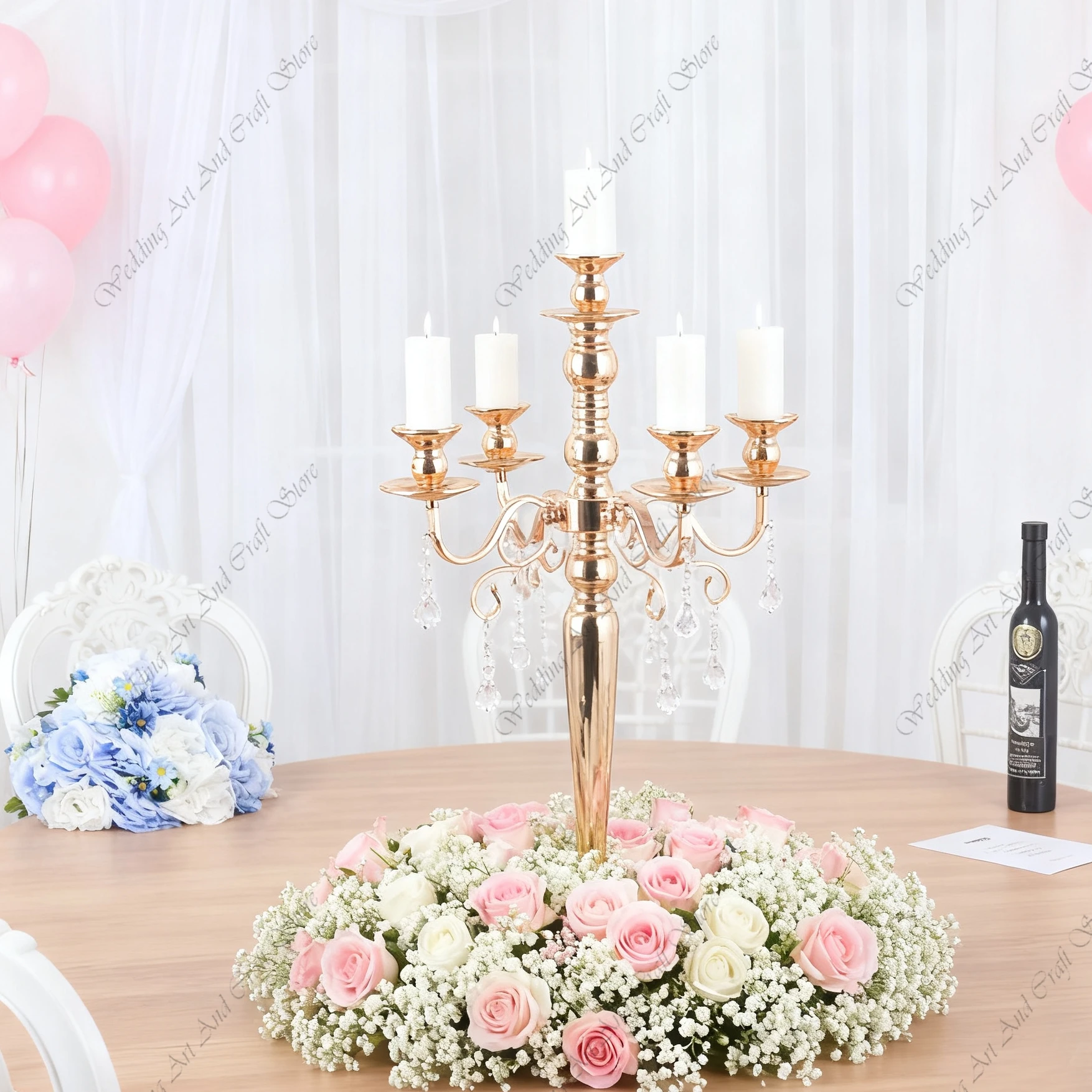 

10pcs 80/100cm f30 3/5-Head Metal Candelabra for Wedding Party Home Decor with Pendant Table Centerpiece Candle Holders ivy191