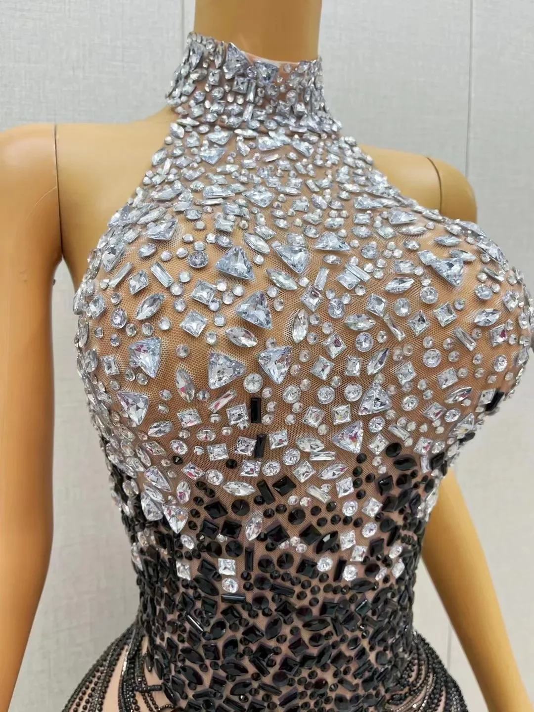 Funkelnde Strass kurze Kleid für Frauen sexy rücken freie Mesh sehen durch Abend Abschluss ball feiern Geburtstags kleid Fotoshooting tragen