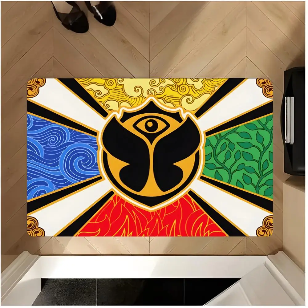 Festival Electronic T-Tomorrowland Floor Mat Washable Absorbent Flannel Door Mat Non-Slip Indoor Floor Rug
