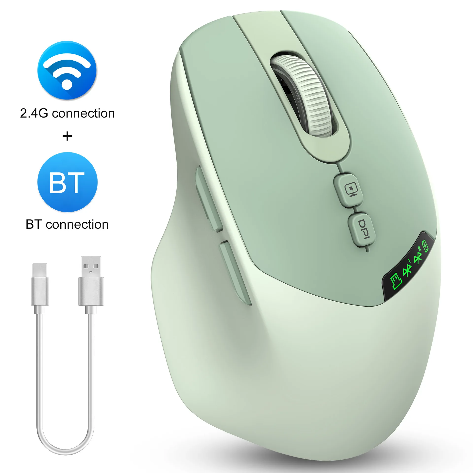 

Wireless Dual-mode Mouse Rechargeable Ergonomics Design Mute Button Adjustable Resolution Desktop Key Office Use Screen Display