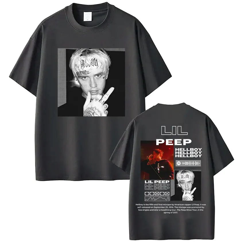 مغني الراب ليل اللمحة تي شيرت Hellboy Crybaby الهيب هوب الجرافيك تي شيرت الرجال النساء الملابس المتضخم القطن تي شيرت غير رسمي الشارع الشهير #3