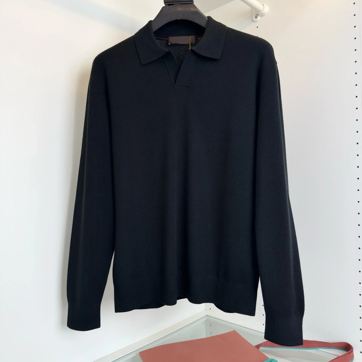 

Italian LP lapel V-shaped old money wind wool casual men's POLO shirt