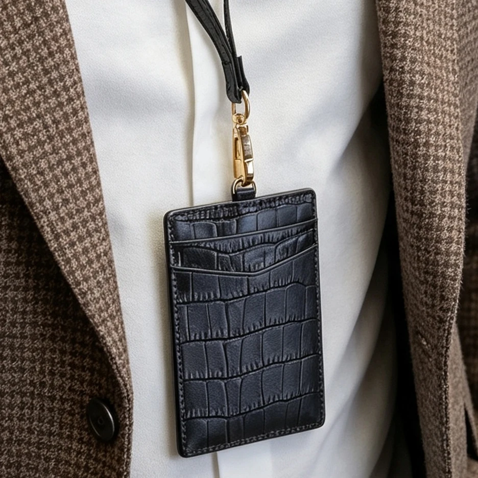 Hiram Beron Custom Name Man Gift Card Id Holder Badge Italian Leather Croco Pattern Dropship