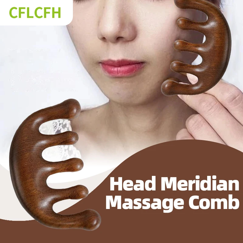 Massage Kamm Kopf Kopfhaut Akupunktur Massage gerät Körper Gua Sha Akupunktur Therapie 5-Zahn Meridian Kamm Sandelholz Holzwerk zeug