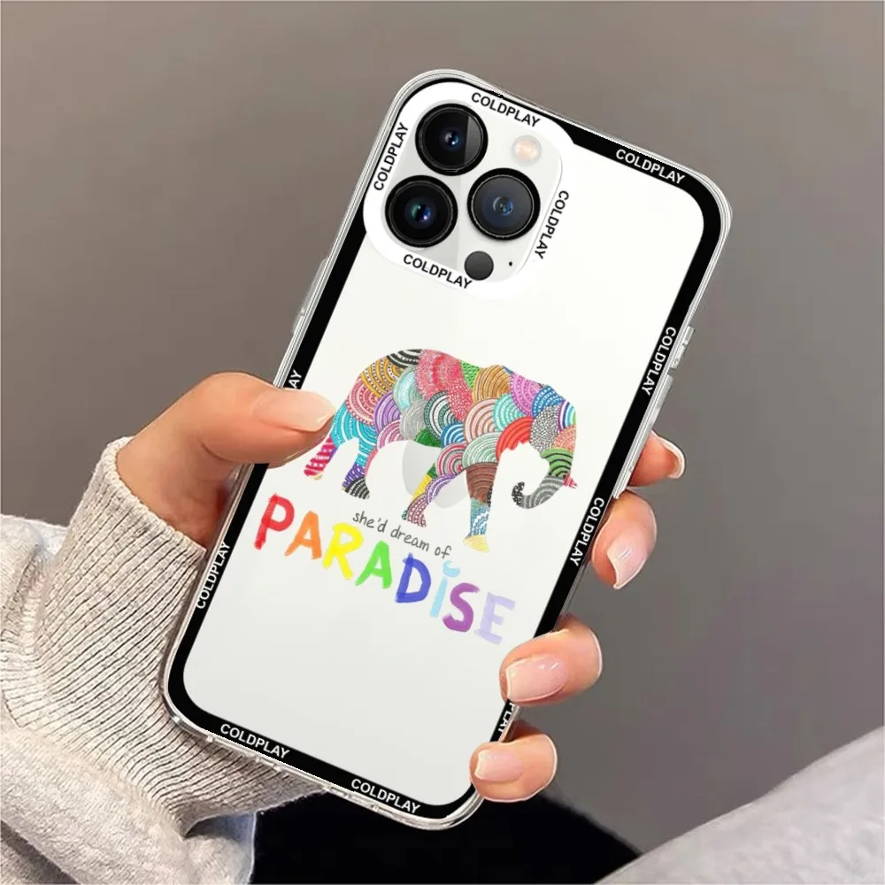 Rock Band C-COLDPLAY Phone Case For iPhone 11 12 Mini 13 14 15 Pro Max Transparent Shell