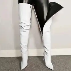 Duże rozmiary 40-46 wysokie obcasy damskie buty za kolano Pu skórzane szpilki buty do kolan buty dla dziewczynek