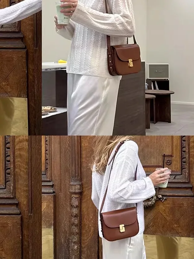 

Vintage Leather Square Bag Women's Soeur Tofu Bag 2025 New Genuine Leather Single oulder Faion Crossbody Bag