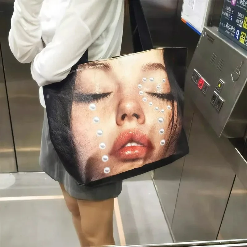 

Creative Women's Handbag Trend with Facial Prints. New Large-capacity Waterproof Shoulder Bag. Large Shopping Bag Daily Outfit.