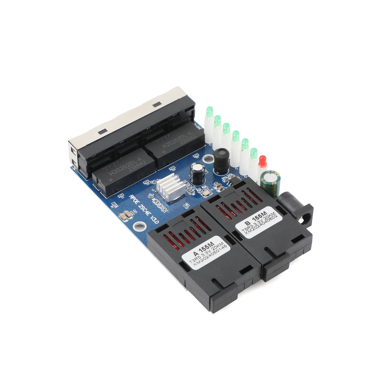 ตัวแปลงสื่อใยแก้วนำแสง 10M/100M 4 RJ45 เป็น 2 SC A+B ขั้วต่อใยแก้วนำแสง 1310nm/1550nm พอร์ต 20KM บอร์ด PCBA สวิตช์อีเธอร์เน็ต สีน้ำเงิน