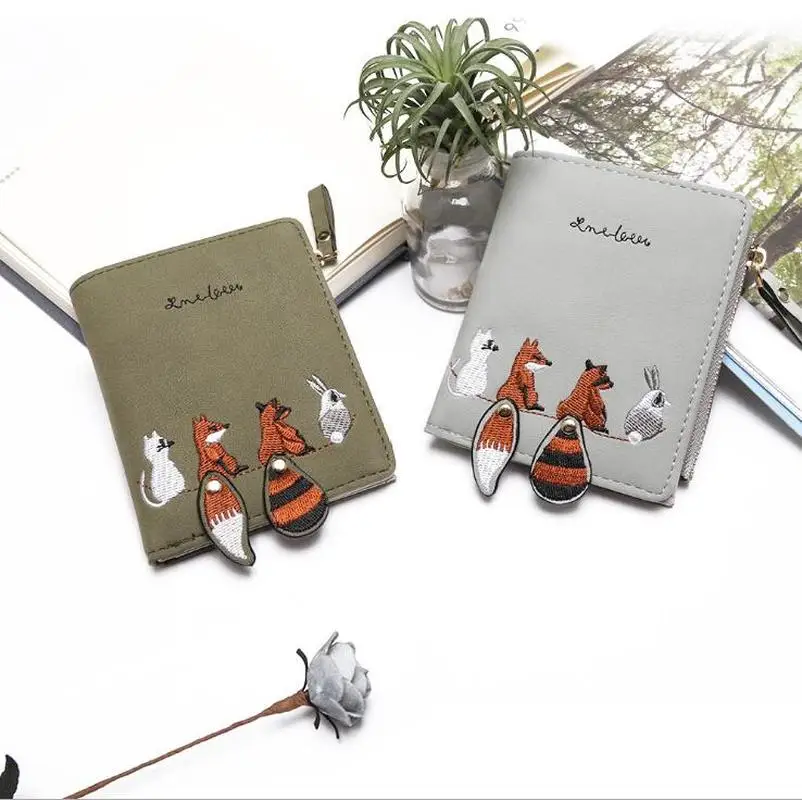 

Leather Women Wallet Female Small Coin Purse Cartoon Printing Short Women Wallets Pocket Animal for Girls