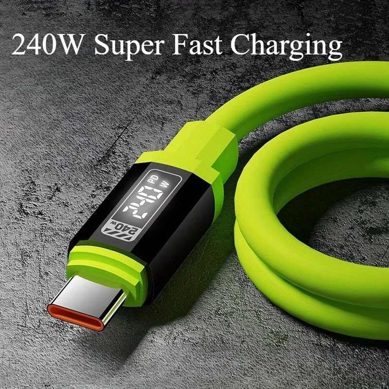 [6 عبوات، 2 متر/6.6 قدم]، شحن سريع 240 وات، كابل من النوع C إلى النوع C، كابل بيانات العرض الرقمي، سلك متين للهاتف من النوع C