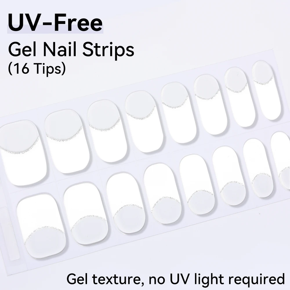 Gel Nail Stickers UV Cured-free Long-Lasting Color Nail Strips Patch Slider Sticker Full Cover Decal Nail Manicure Patch 16Tips