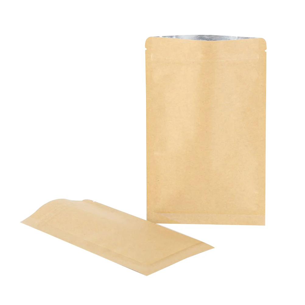 

50 pcs Moisture-Proof Kraft Paper Zipper Pouch Bag Flat Self Standing Coffee Tea Storage Foil Lined Reusable Degassing Valve