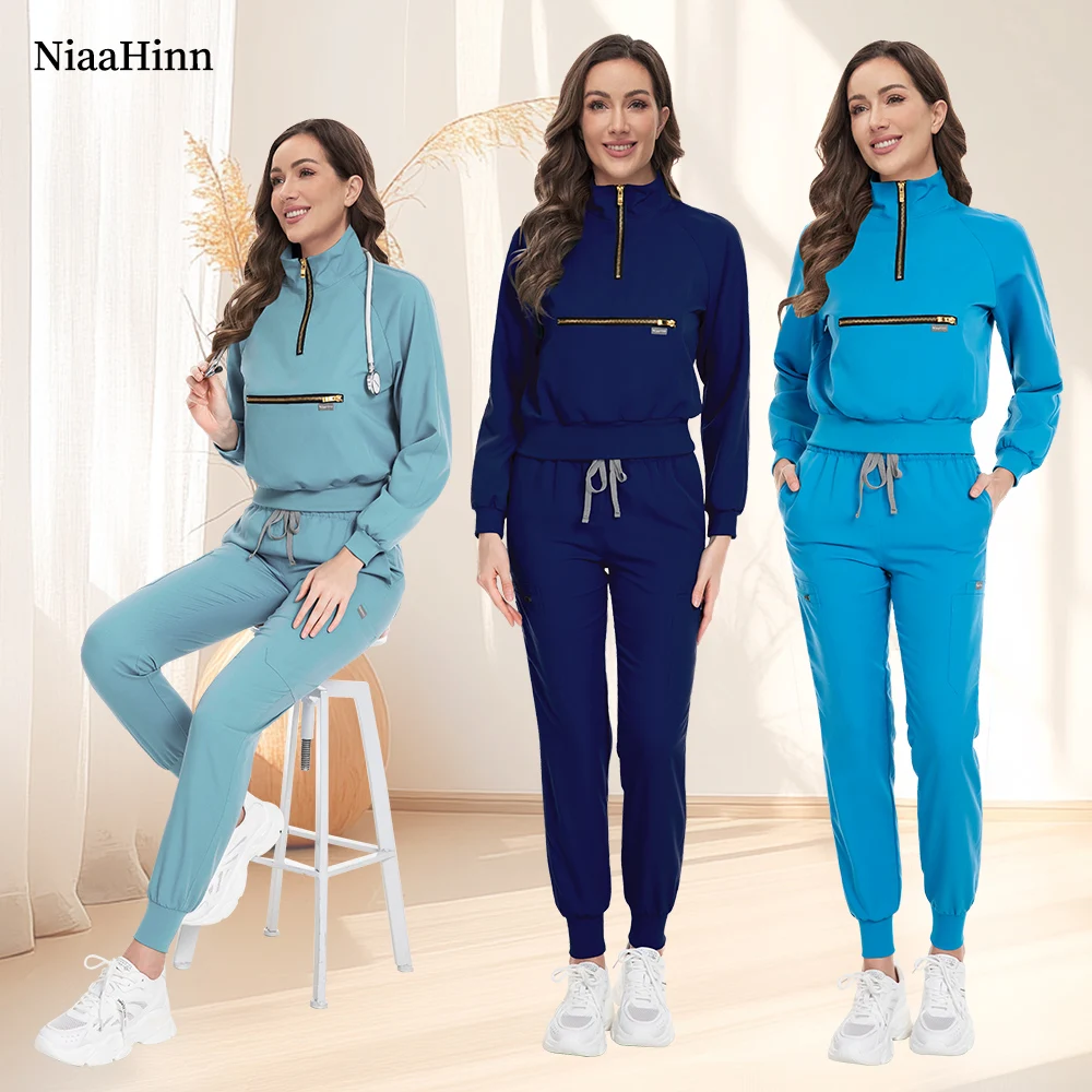 

Hot Sale Anti Wrinkle Washable Nurse Uniforms Medical Scrubs Tops Pants Suit Women Scrub Set Unisex Long Sleeve Surgery Workwear