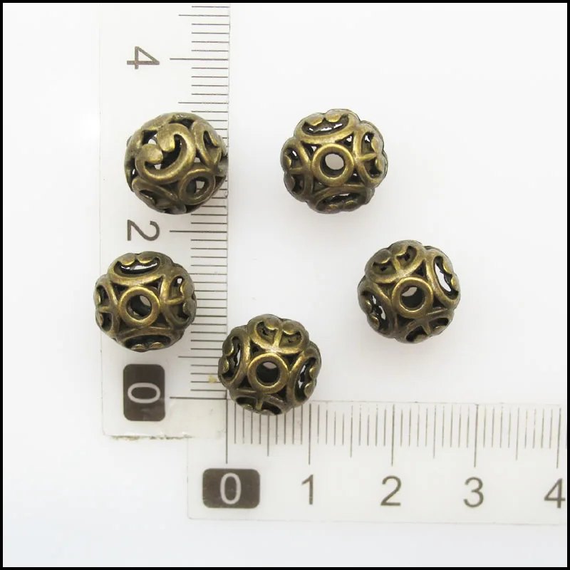 10 New Round Charms Holoow Flower Antique Bronze Tone Spacer Beads 12mm