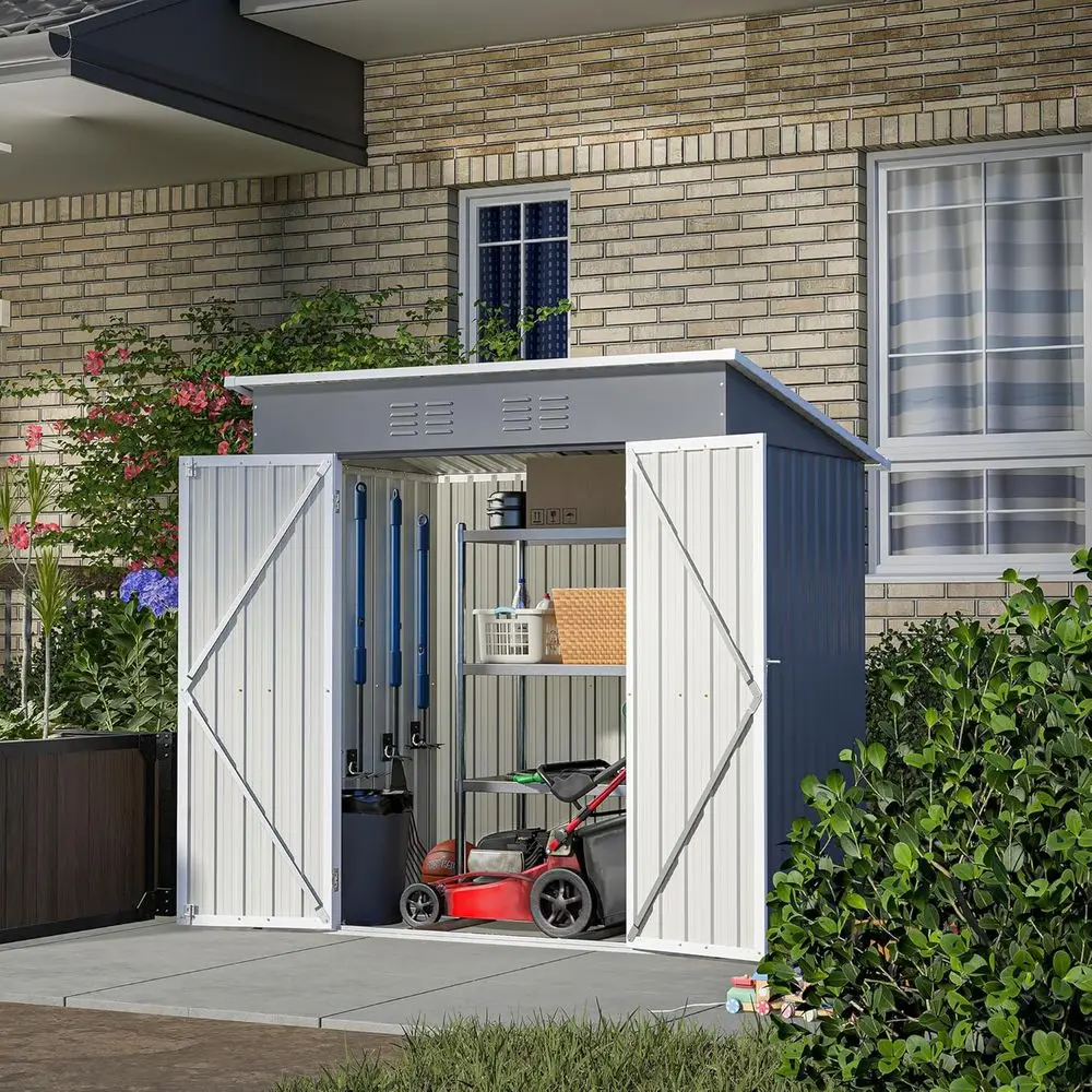 

4x6ft Outdoor Metal Shed - Steel Storage Building with Double Doors for Garden or Patio Use