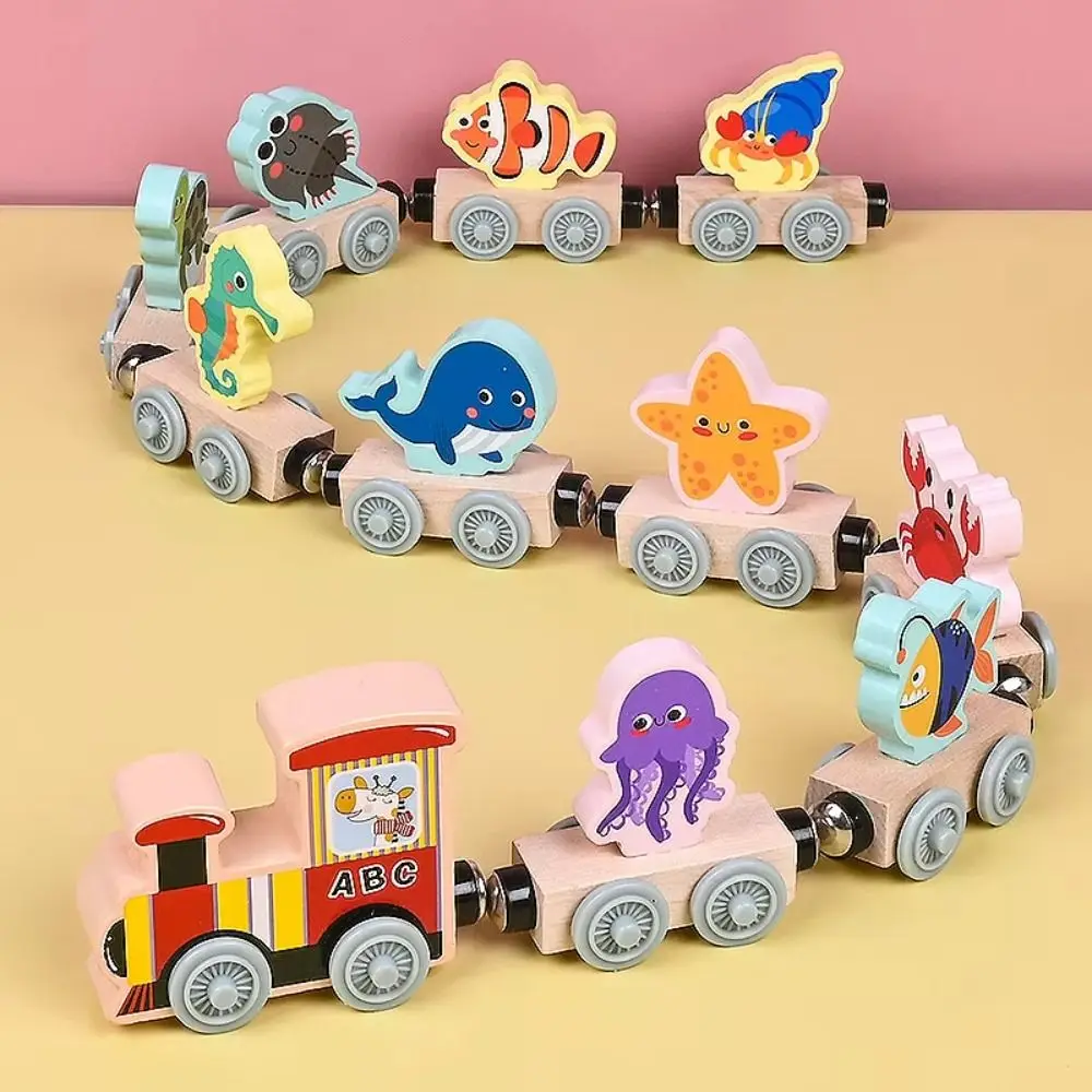 Transportation Magnetic Train Toys Educational Animal Fruit Train Wooden Toy Cognition Learning Building Blocks