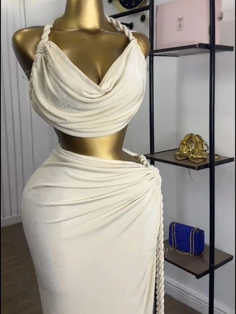 طقم فستان نسائي جديد Fallfleshness لعام 2025 برقبة رسن وقميص قصير وفتحة جانبية عالية تنورة طويلة طقم مكون من قطعتين ملابس