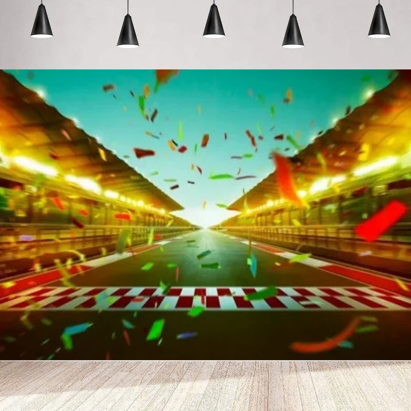 Finish Line Race Track Photography Backdrop Racing Car Racetrack Bleachers Motorsport Racing Sports Birthday Party Background