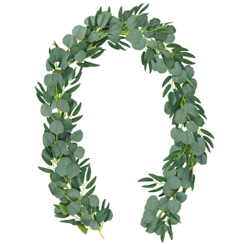 5-Pack 6.5 Feet Artificial Eucalyptus with Willow Garland Fake Vine Plant with Leaves Faux Silver Dollar