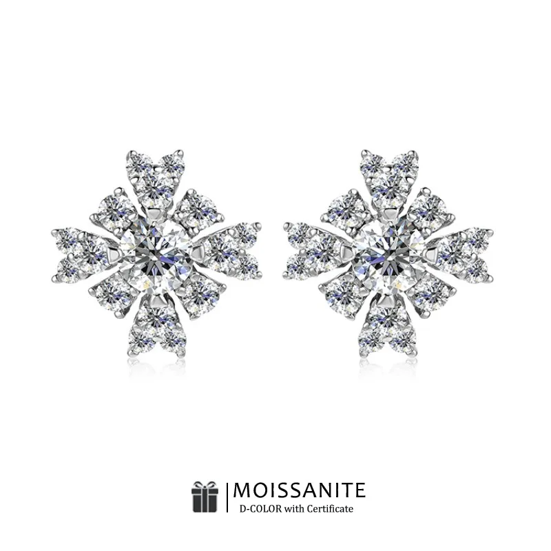 

Серьги-гвоздики CLYSSIA Snowflake's 5,0 мм D цвета VVS1 с муассанитом, серебро 925 пробы, с покрытием из белого золота 18 карат и GRA