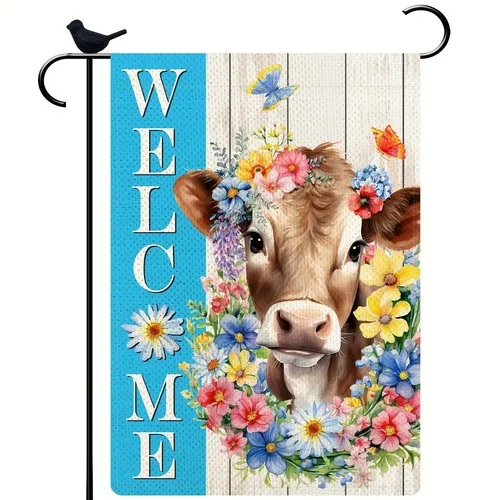 Spring Welcome Cow Garden Flag 12 x 18 inch Double Sided Outside decorations,... YYZ
