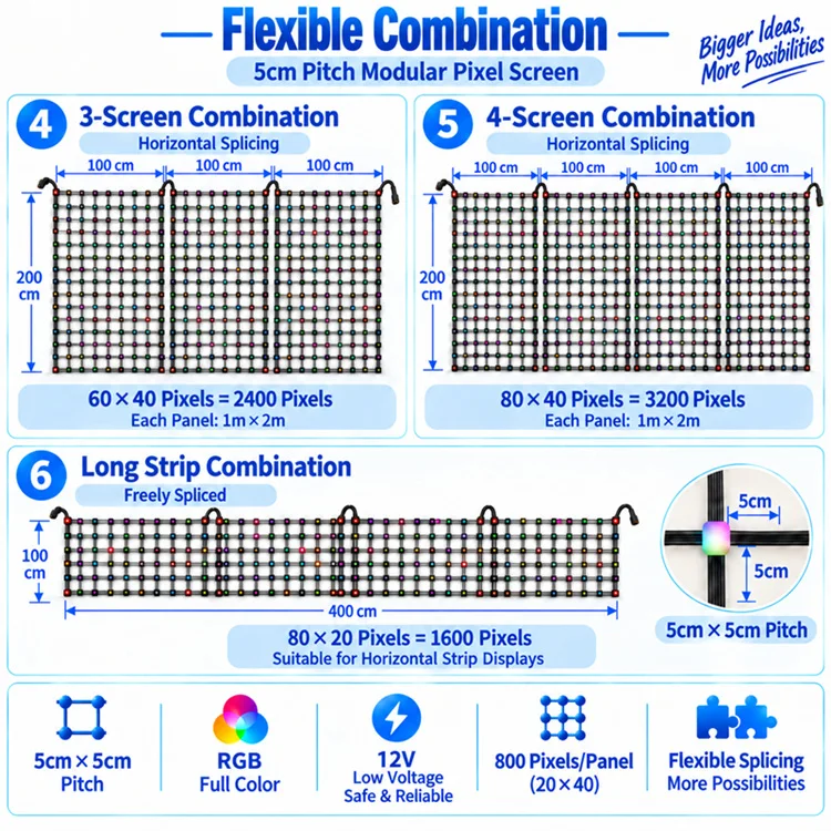 DC12V 5cm Spacing 1M (20 Pixels) * 2M (40 Pixels) Addressable RGB Intelligent Bold LED Pebble/Seed Flexible Matrix Grid Screen