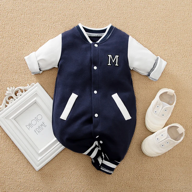 Newborn Baby Baseball Clothes 0 3 6 9 12 Months Boston Cotton Long Sleeve Footies Toddler Boy Clothes Kids Jumpsuit Pyjama Bebe