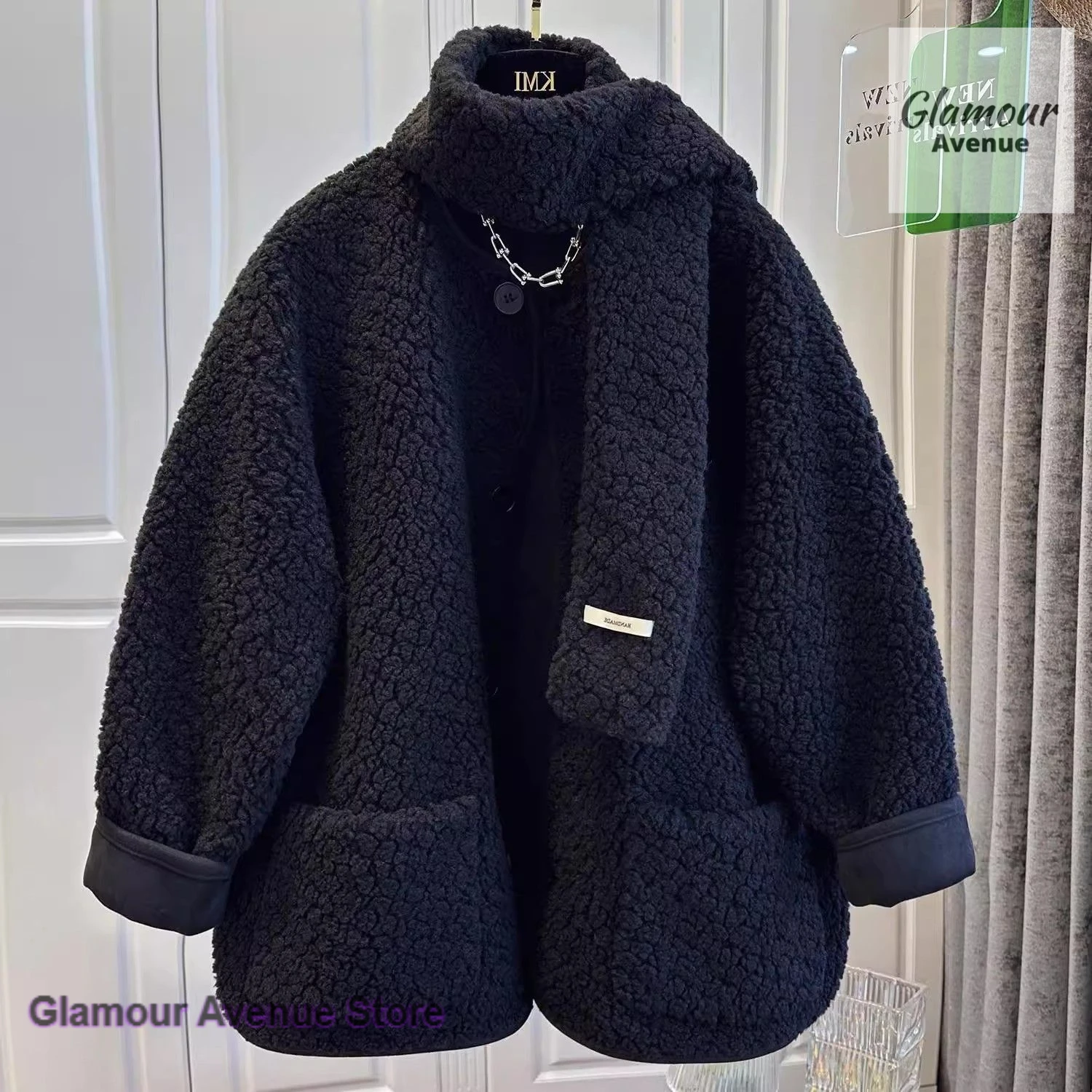 معطف صوف امبسوول على الطراز الكوري للنساء للخريف والشتاء سترة عصرية جديدة بقلنسوة فضفاضة معطف جوكر مريح سميك مقاس كبير. #3