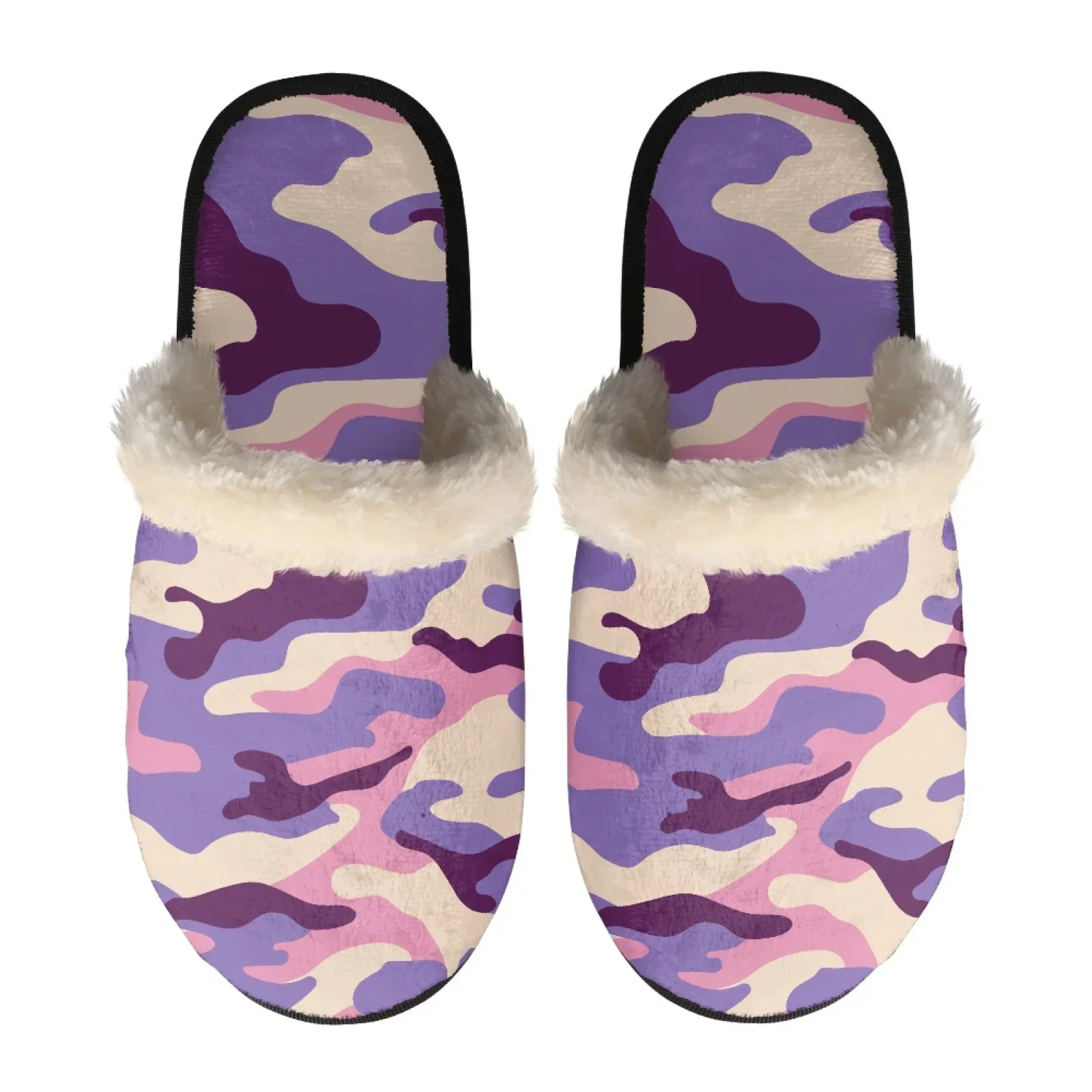 Unisex Indoor Home Pink Camouflage Plush Cotton Slippers Comfortable Keep Warm Flannel Upper EVA Soles With Anti-Slip Design