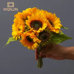 9 pz/lotto seta girasole sposa Bouquet per natale casa matrimonio capodanno decorazione piante finte girasole fiore artificiale