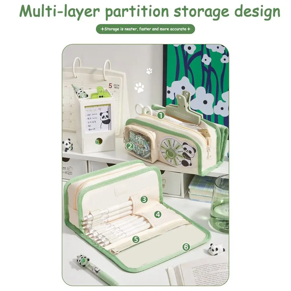 Multi-function Panda/Rabbit Pencil Case Nylon Stationery Box Stationery Bag Large Capacity Pen Bag Office School