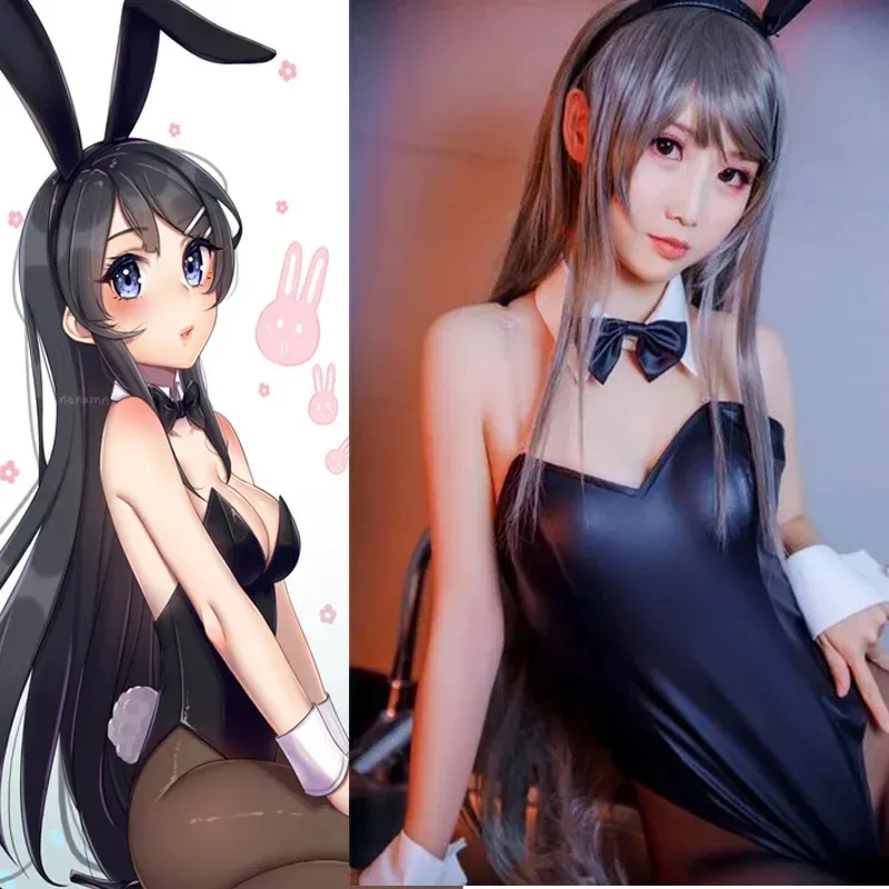 Novo 2025 sakurajima mai cosplay traje para meninas halloween feminino preto sexy macacão rascal não sonha de coelho menina ☆ ★ ☆ ★ qq