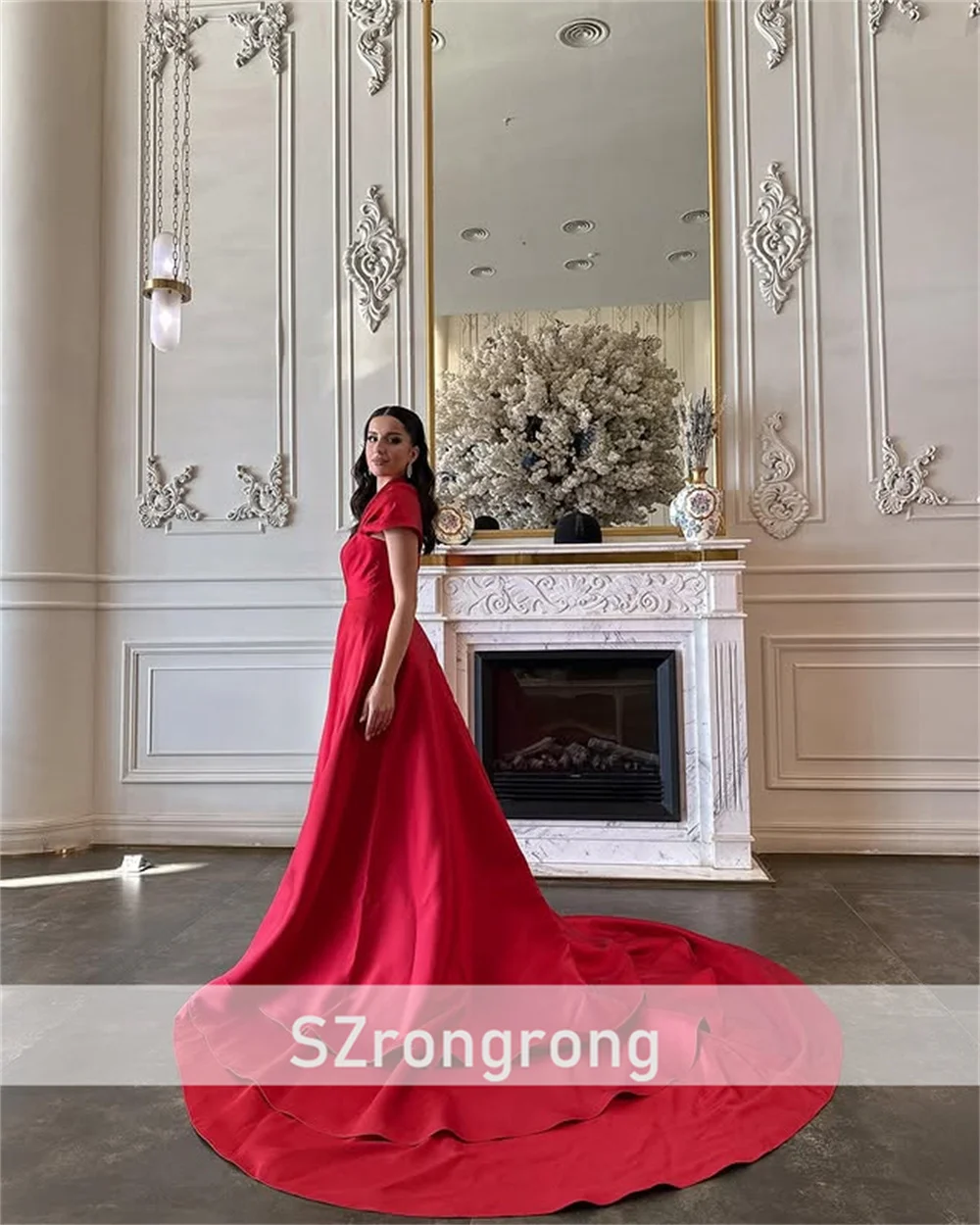 Vestido de noche Formal sin mangas plisado de satén con cuello barco clásico para mujer vestido de fiesta de graduación sin espalda con corte