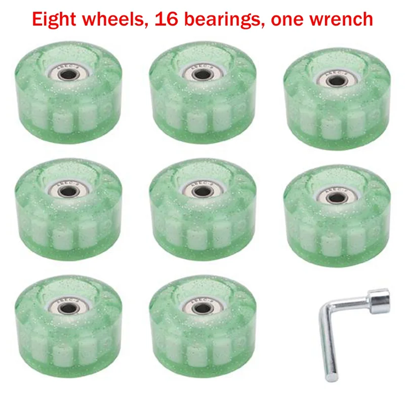 AED4-8 Piece Glitter Light Up Roller Skate Wheels Luminous Skate Wheels With Bearings Installed 32 X 58 Mm 78A