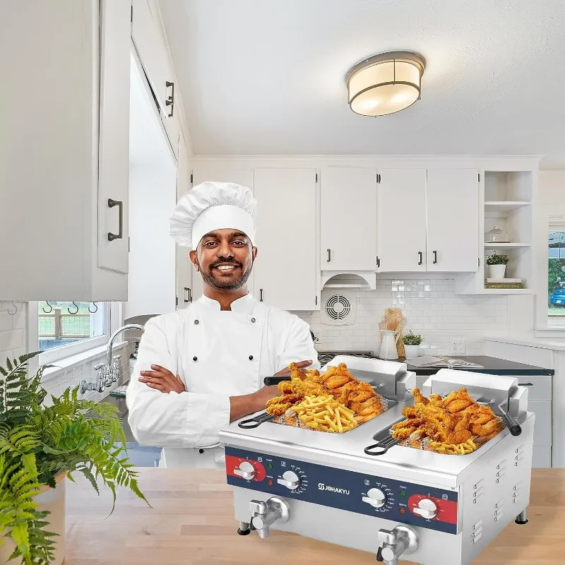 26Lbs Commercial Deep Fryer, Electric Deep Fryer with Timer, Drain, Swung Up Fryer Head, 120v 3600w Electric Countertop Fryer