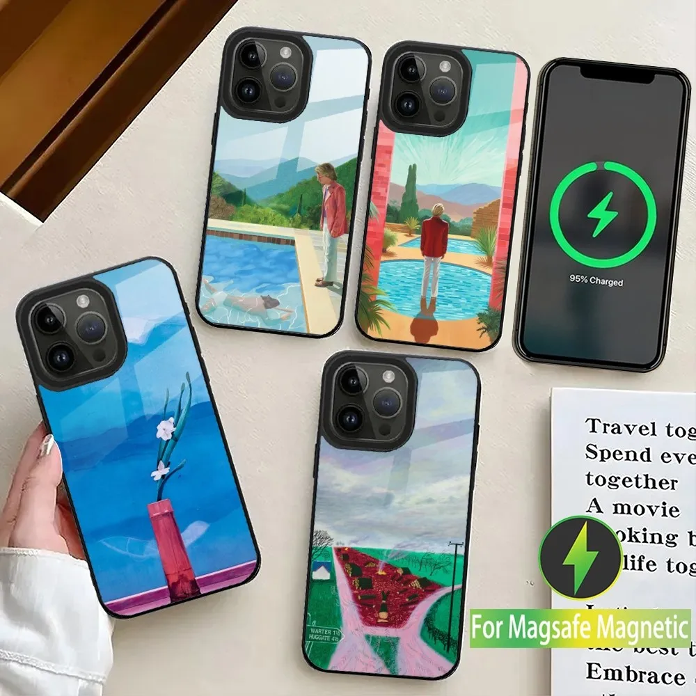 David Hockney Painting Art Phone Case For iPhone 16,15,14,13,12,11,Plus,Pro,Max Mini Magsafe Magnetic Wireless Charging