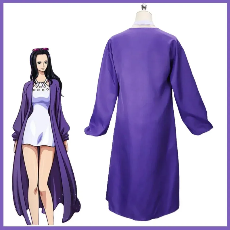 2025 11 Anime Nico Robin Cosplay disfraz Miss Allsunday abrigo púrpura chal vestido con tirantes peluca mujer adulta Sexy traje de fiesta de Carnaval