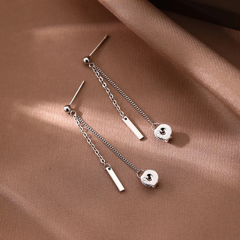 الأقراط الكورية سلسلة شرابة طويلة للنساء ، إبرة الفضة S925 ، نسيج معدني الرجعية ، الأزياء والمجوهرات #4