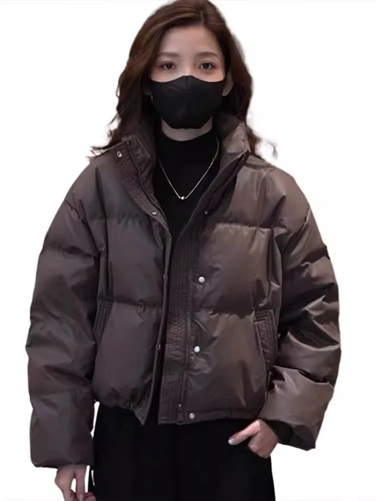 Casaco Feminino de Algodão com Gola Alta, Design Slimming, Estilo Coreano, Casaco de Inverno