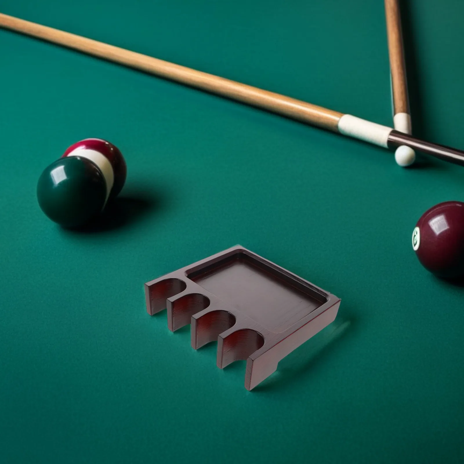 

4-Slot Tabletop Pool Cue Rack Solid Wood Non-Slip Billiard Stick Holder for Game Room Bar Weighted Cue Rest Modern Design