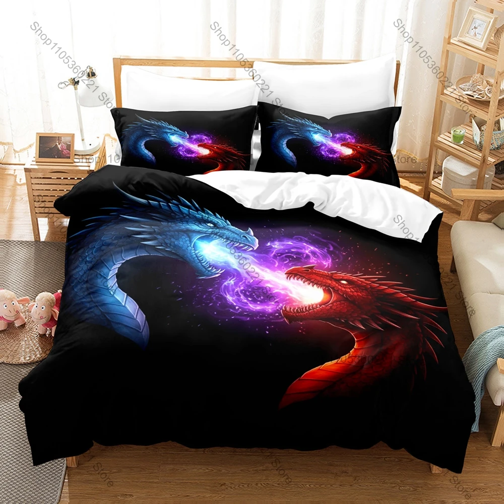 Personality Dazzling Cool Dragon Pattern Bedding Set New Soft Polyester Duvet Cover Pillowcase Bed Sheet Luxury Bedroom Decor
