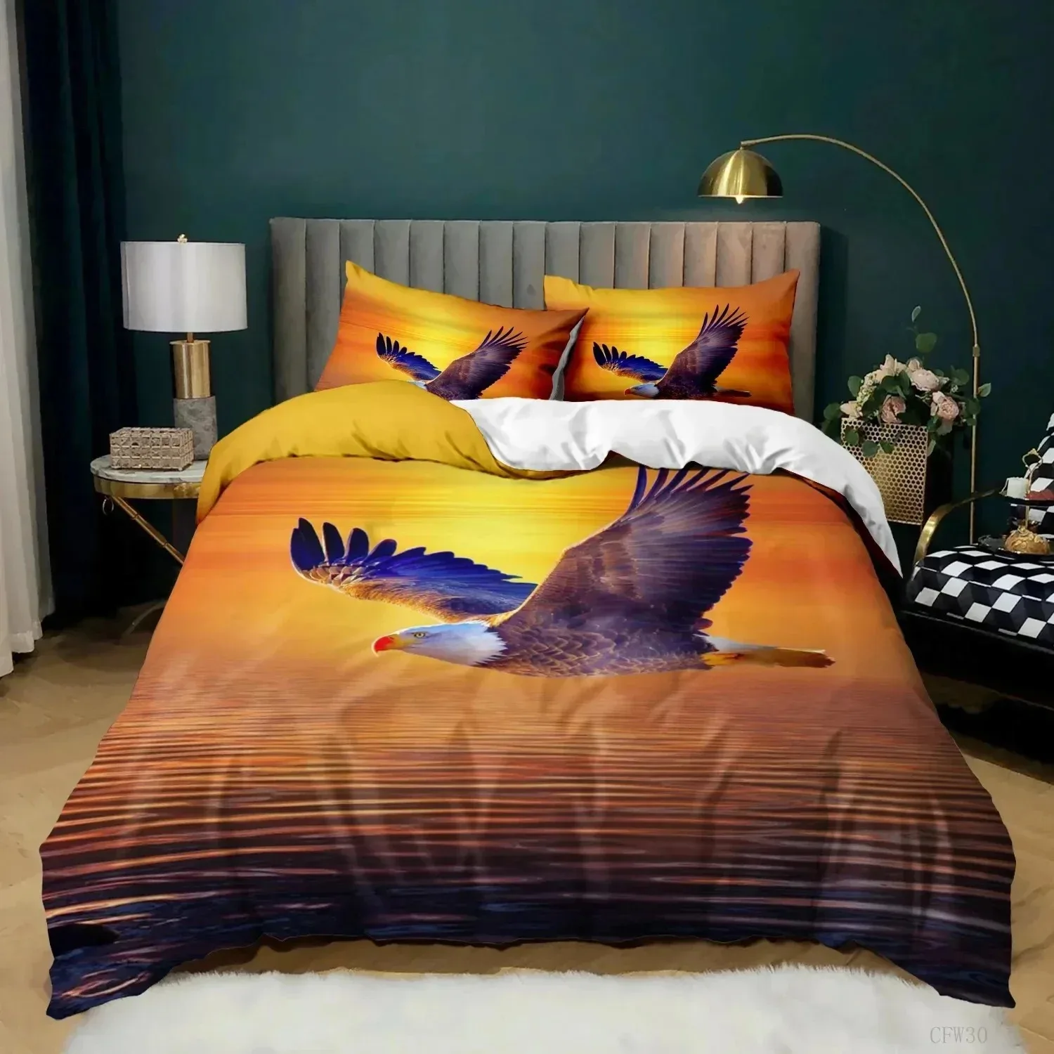 

Eagle Duvet Cover Set Polyester Bedding for Boys Teens Adults King Queen Size Grey White Duvet Cover Bed Set Quilt Cover