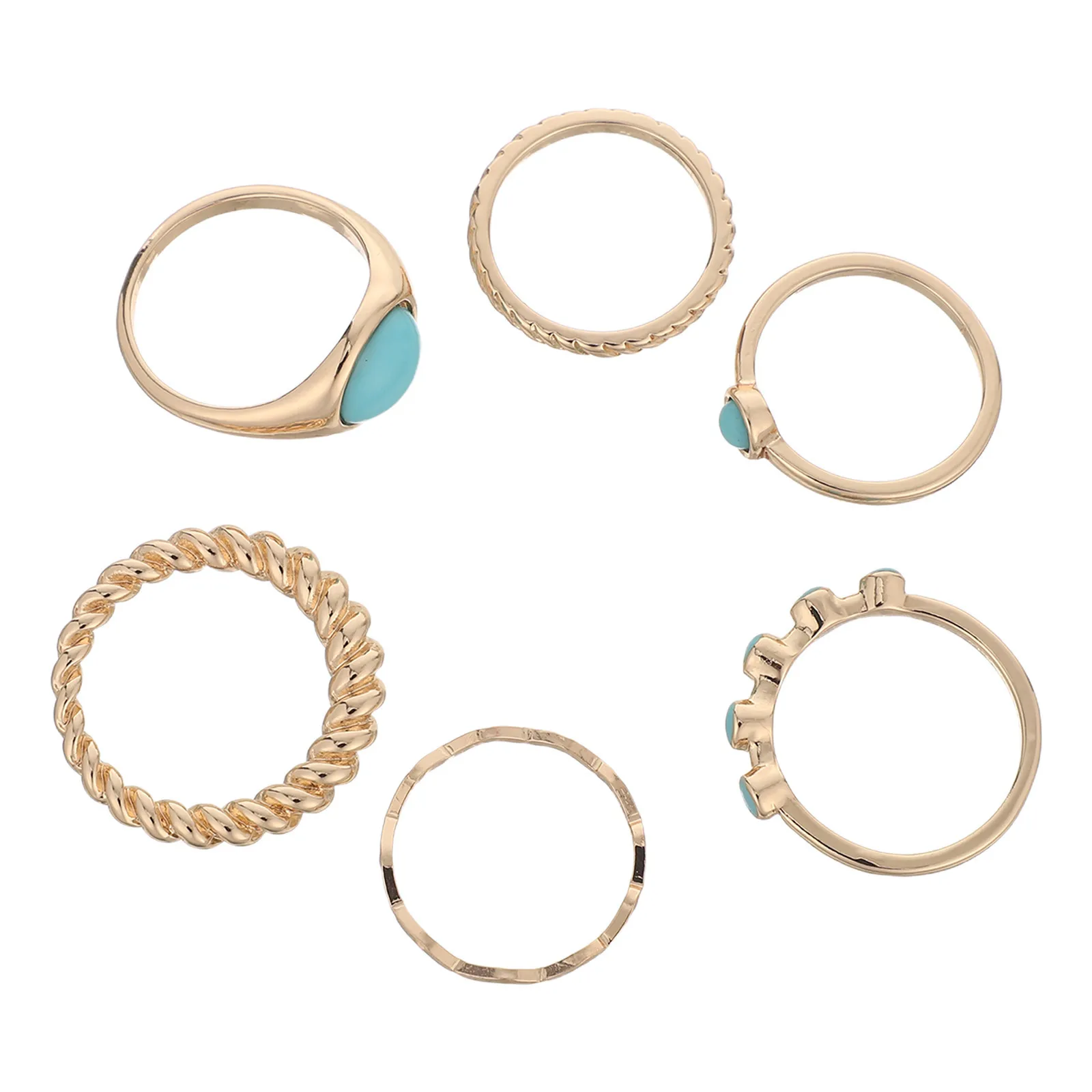 6 قطعة مجموعة خاتم خمر الفيروز التراص خواتم للنساء بوهو الحد الأدنى المفصل العصابات الأحجار الكريمة مجوهرات تكويم خواتم مجموعة #2
