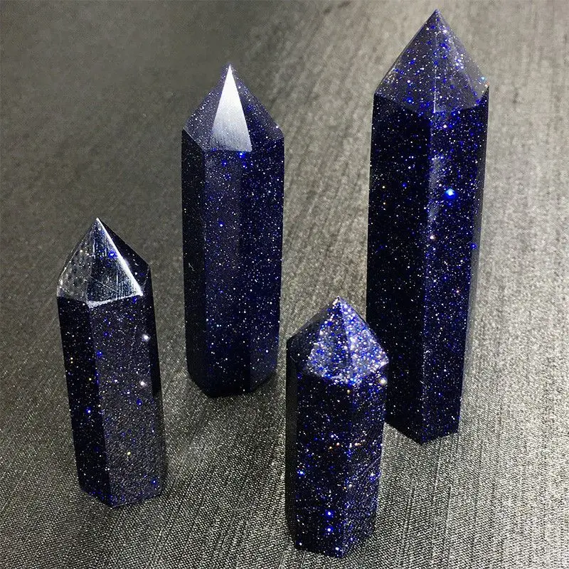 Blue Sandstone Hexagonal Prism Ornaments Ore Specimen Starry Sky Stone Blue Crystal Pillar Ornaments home decoration Stone Gift