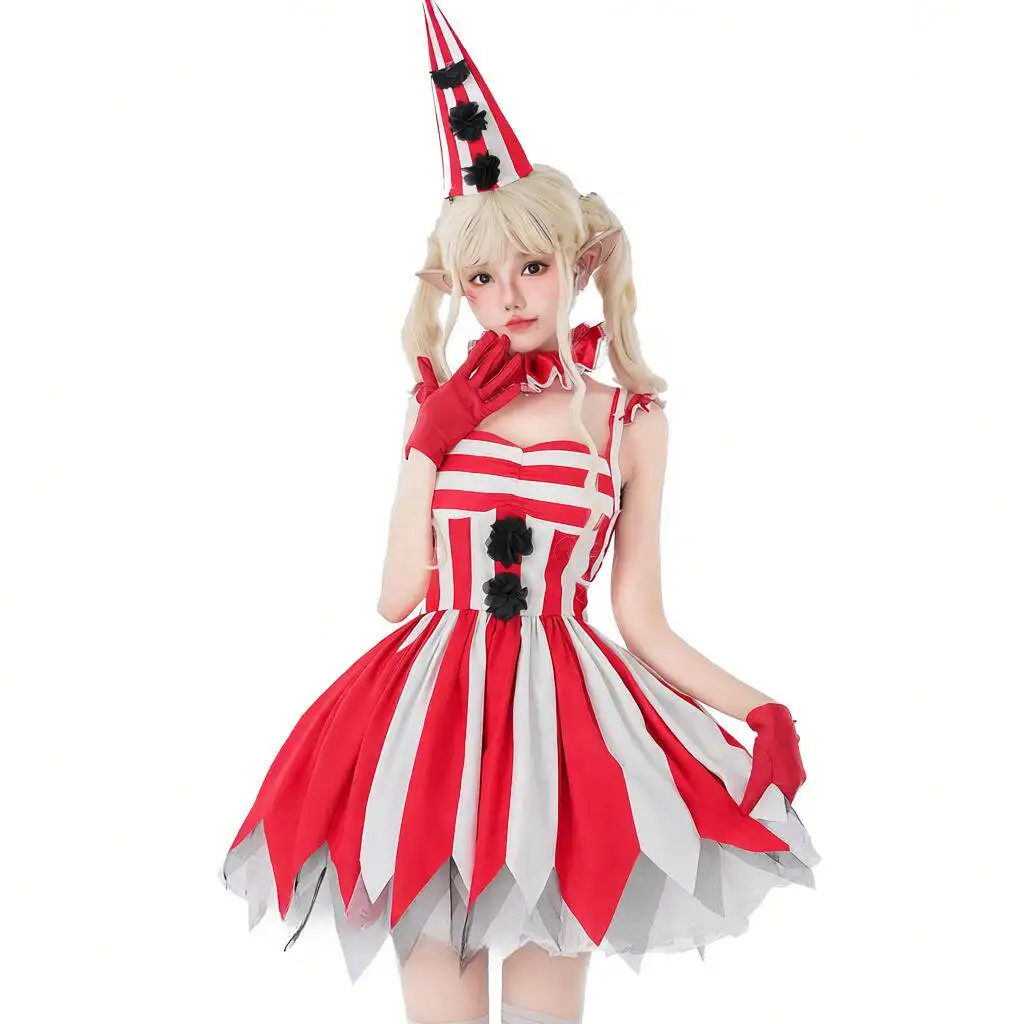 

Halloween Circus Revival Clown Costume Women's Dress Evil Clown Terror Doll Red Skirt Stage Performance Traditional Hanfu