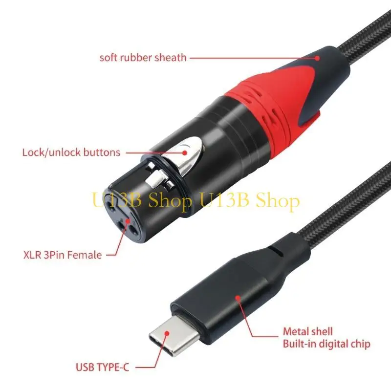 U13B USB C إلى كابل الميكروفون USB C إلى 3Pin كابل الميكروفون الإناث للتسجيل