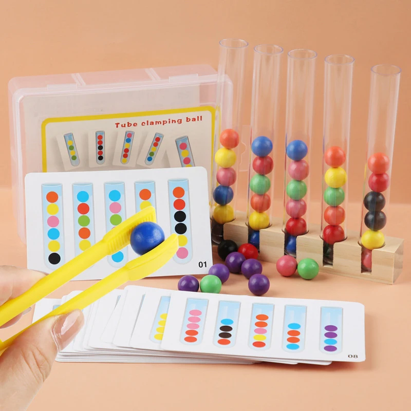 Tubo de ensaio de madeira para crianças, correspondência de cores, jogos sensoriais, brinquedos educativos para crianças, treinamento motor fino, adereços Montessori