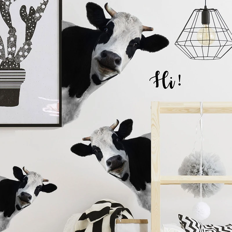 T830#Funny Black And White Cow English Hi Adhesive Self-adhesive Wall Stickers Living Room Bedroom Decoration Wall Stickers