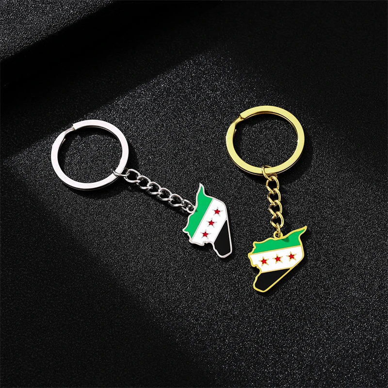 Stainless Steel Syria Map Flag Pendant Keychain for Women Men Gold Color/Silver Color Charm Fashion Syrians Map Chain Jewelry